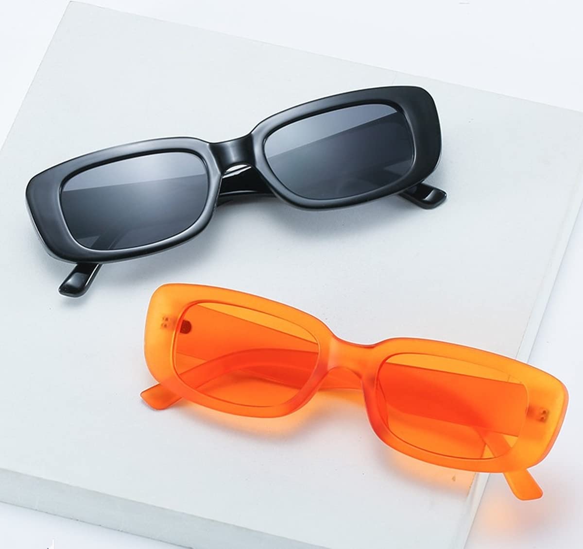 IKANOO Retro Rectangle Sunglasses for Women & Men - Small Square Frame Y2K 90s Vintage Style Black Sunglasses - Perfect for Beach, Driving, and Fashion Outfits