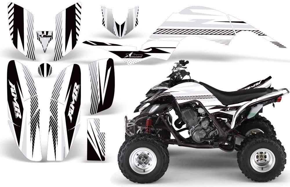 AMR Racing ATV Graphics Kit Sticker Decal for Yamaha Raptor 660 (2001-2005) - Teck White Design | High-Quality Durable ATV Decals for Off-Road Racing & Trail Riding
