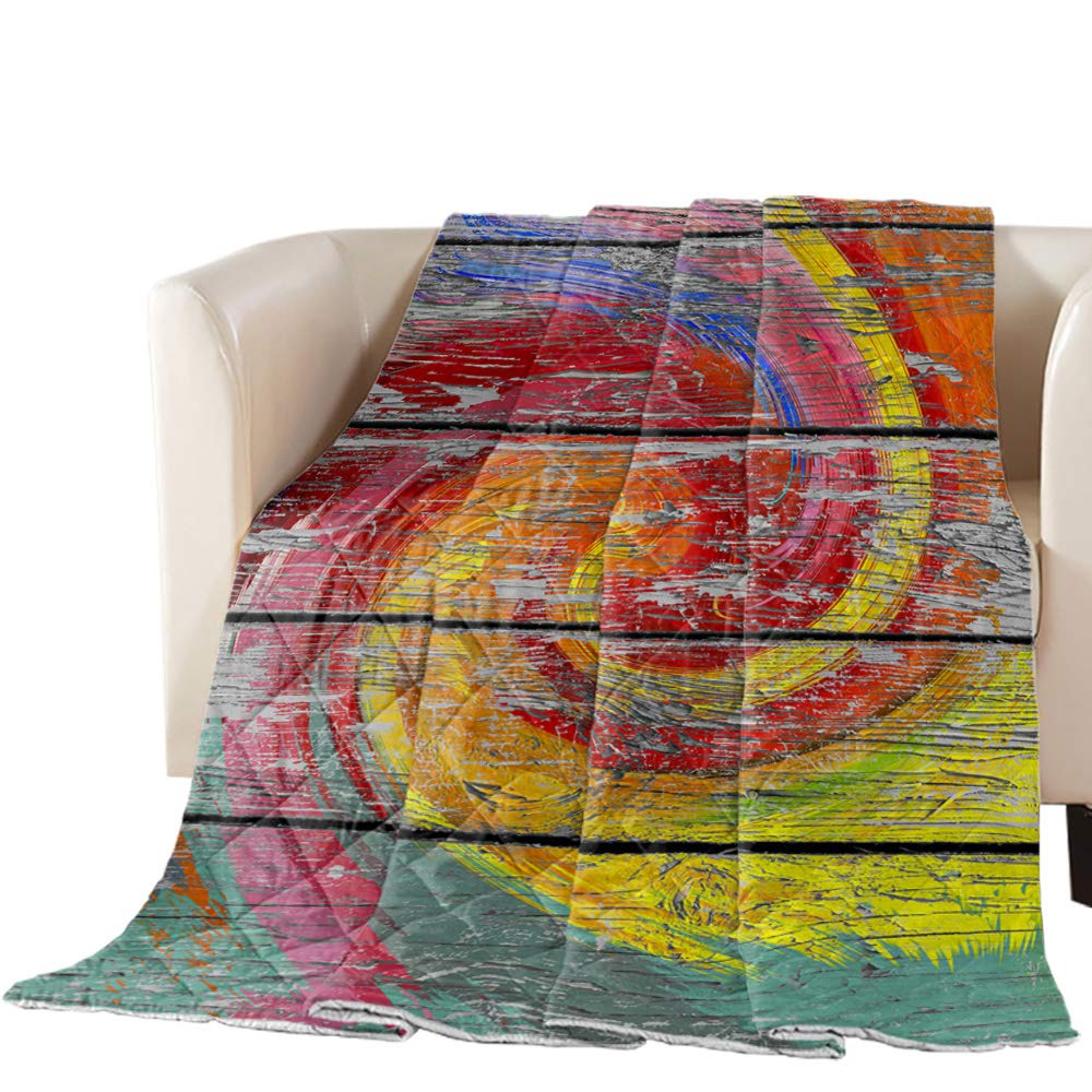 LEO BON Quilted Throw Blanket - 64x88 Inch Soft Cozy Microfiber All-Season Bedding - Rainbow Whirlpool Art Design for Bed, Couch & Sofa - Perfect for Home Decor, Gift Giving and Cozy Evenings