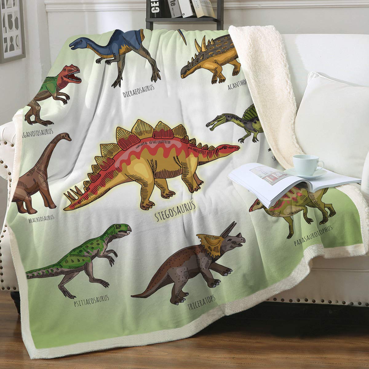 Sleepwish Kids Dinosaur Throw Blanket - Super Soft Green Sherpa Fleece Blanket for Boys (60