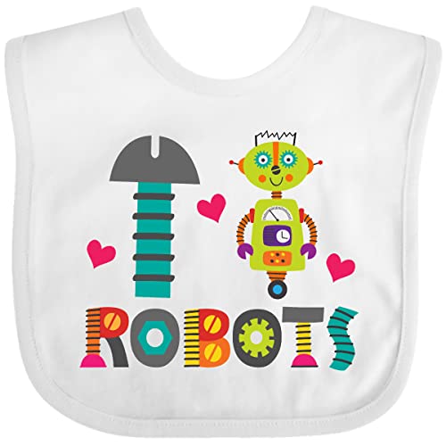 Inktastic Robotics I Heart Robots Baby Bib - Soft & Absorbent for Messy Meals - Perfect for Infants & Toddlers - Cute Robot Design for Feeding Time