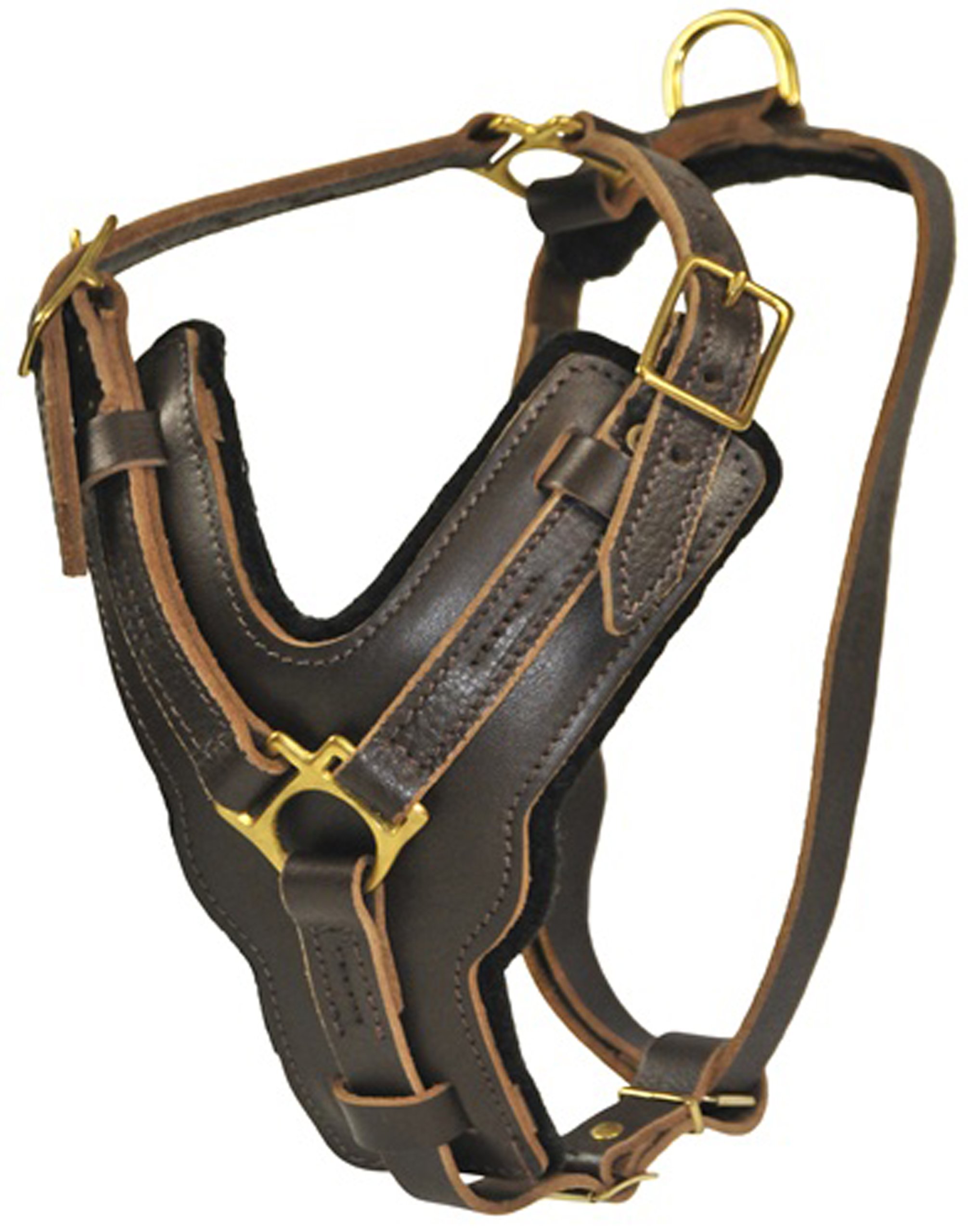 Dean & Tyler Victory Heavy-Duty Solid Brass Hardware Dog Harness with Handle - Large Size (31-41 Inch Girth) for Training, Walking & Outdoor Adventures - Durable Brown Nylon for Active Dogs