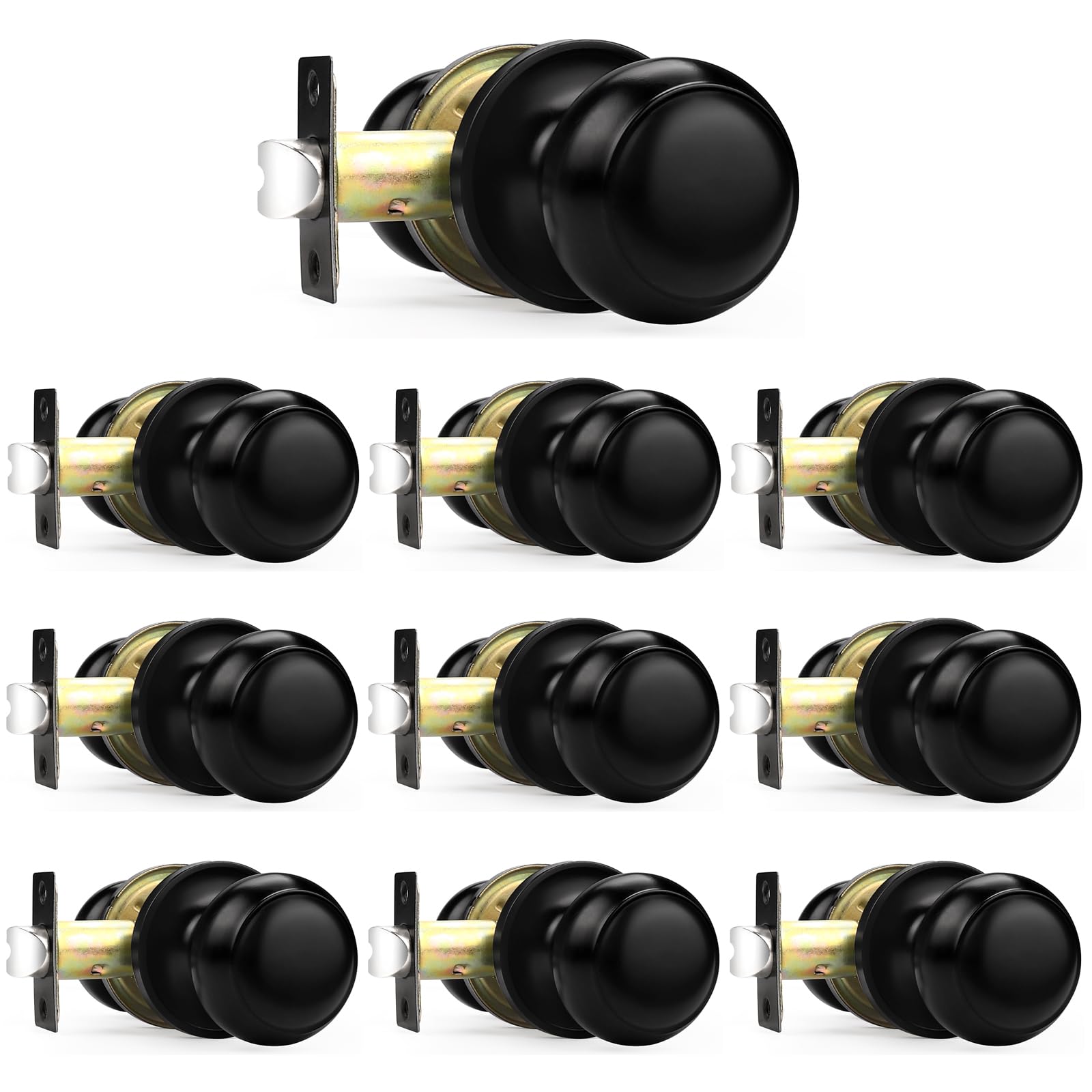 Probrico 10-Pack Matte Black Interior Door Knobs - Keyless Flat Ball Design for Hallway, Closet & Bedroom Doors | Durable Passage Door Handles for Home & Office