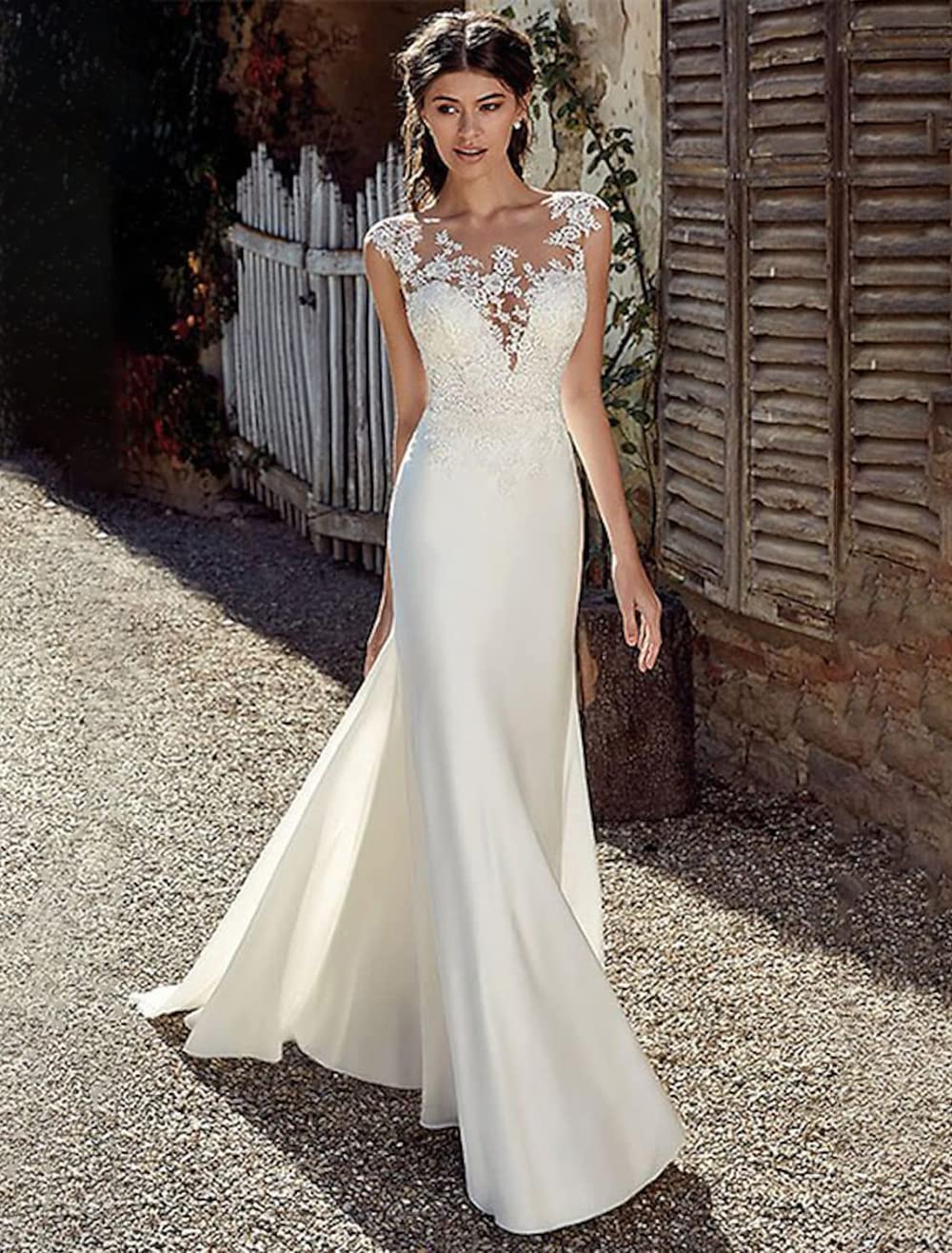 Elegant Lace Mermaid Wedding Dress for Bride - Long Sleeve Formal Bridal Gown for Women | Perfect for Beach Weddings, Church Ceremonies & Evening Receptions