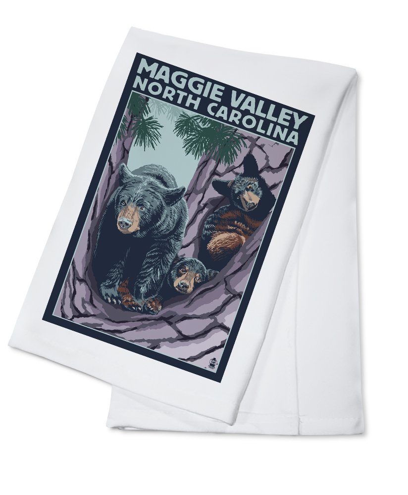 Bears in Tree Maggie Valley North Carolina 100% Cotton Tea Towel - Decorative Hand Towel for Kitchen, Home Decor & Gifts - Perfect for Farmhouse, Cabin & Rustic Style Homes