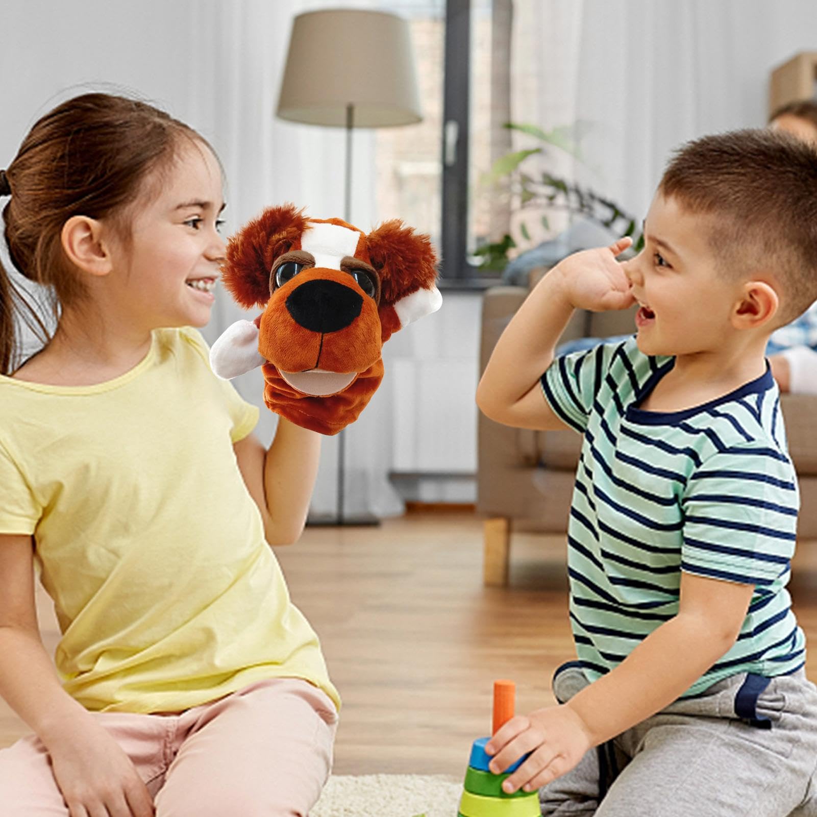 Hand Puppets for Kids - Animal Puppets Set with Dog Hand Puppet, Plush Stuffed Animal Toys for Toddlers, Develop Motor Skills & Imagination, Storytelling & Pretend Play - Perfect for Preschool, Daycare & Home Playtime