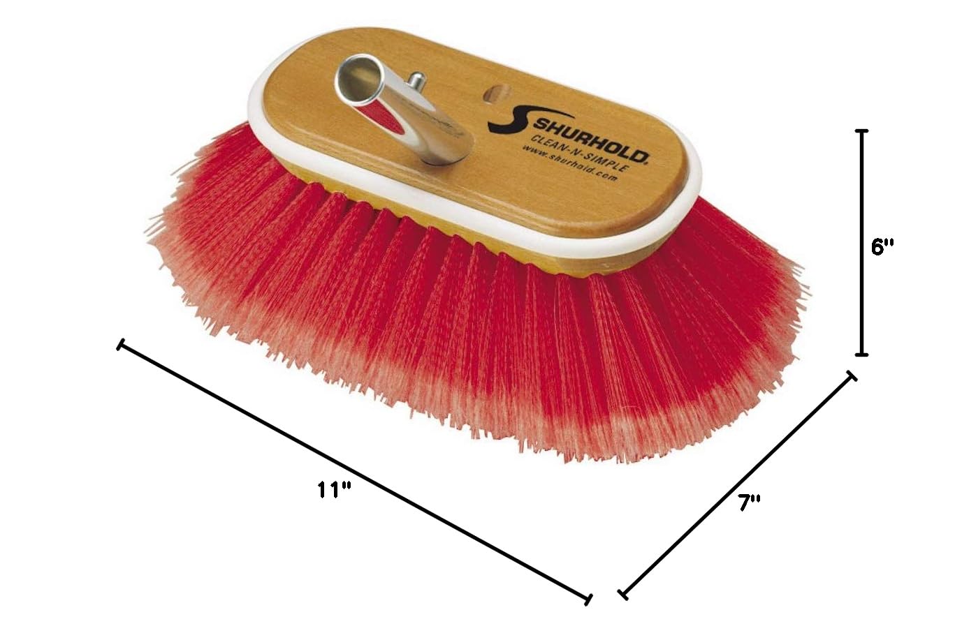 Shurhold 965 6 Inch Deck Brush with Red Polystyrene Bristles - Heavy Duty Boat, RV & Marine Cleaning Brush for Outdoor Use