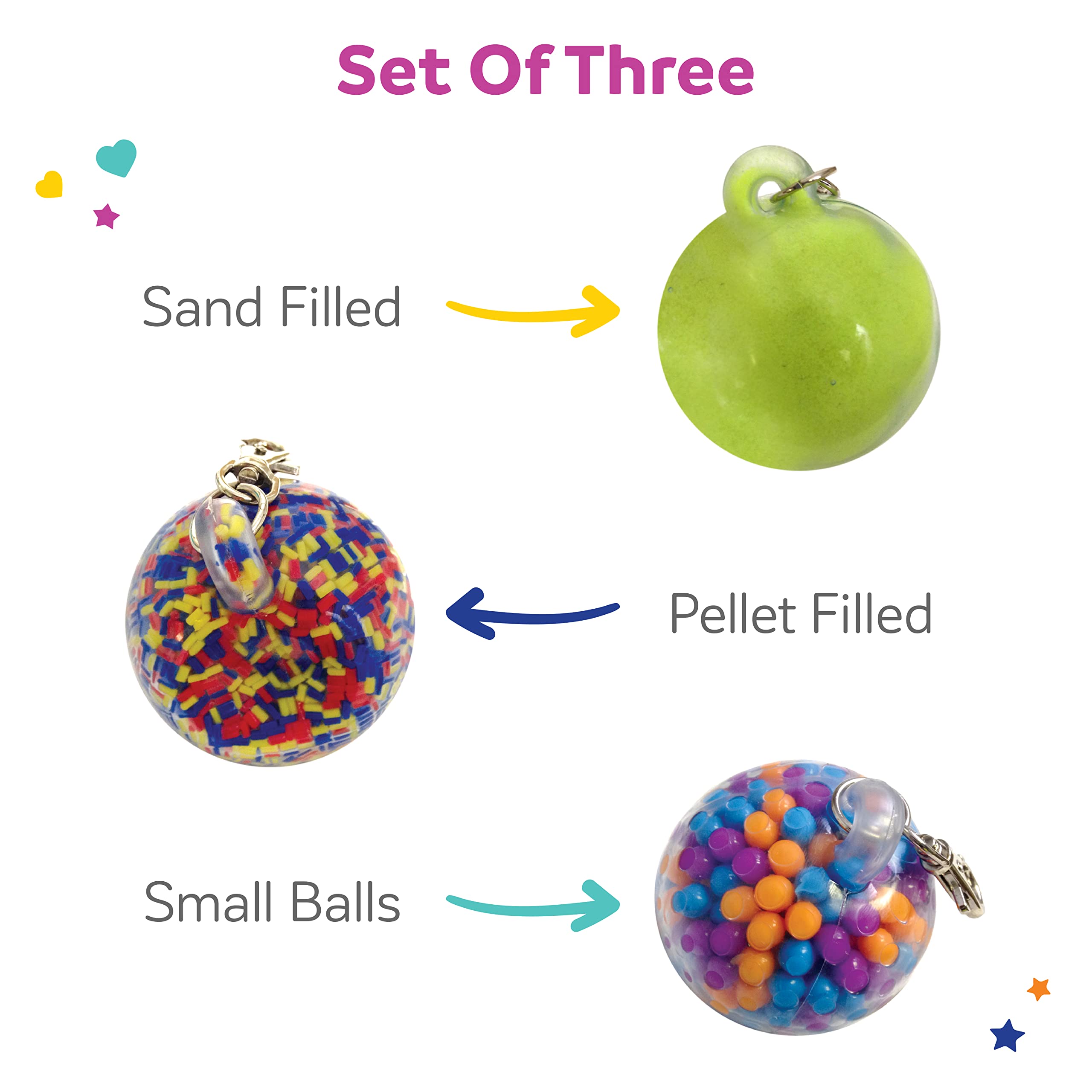 Fun & Function - Fidget Key Chain Balls (3 Pack) - Stress Relief Sensory Toys for Kids & Adults - Anxiety Relief Fidget Toys for Keychain - Perfect for ADHD, Autism & Office Use - Ages 5+