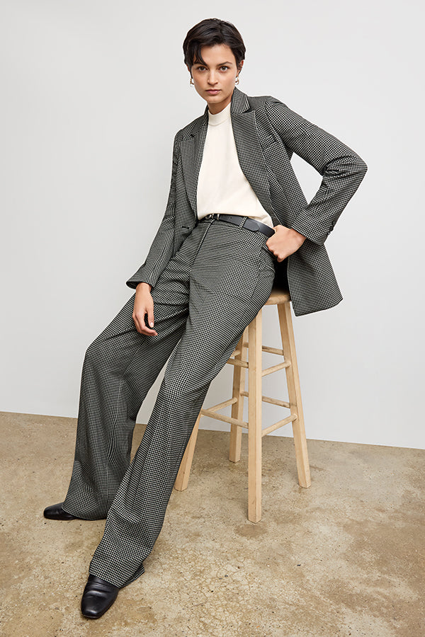 Tinsley Wide Leg Pants for Women - Soft Knit Suiting Fabric with Classic Check Pattern | Office Wear & Casual Outfits
