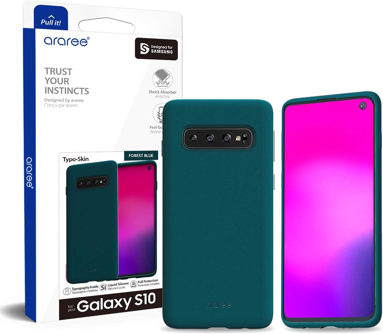 Araree Typo Skin Case for Samsung Galaxy S10 Plus - Slim Protective Cover (Red/Forest Blue) | Perfect for Everyday Use & Travel Protection