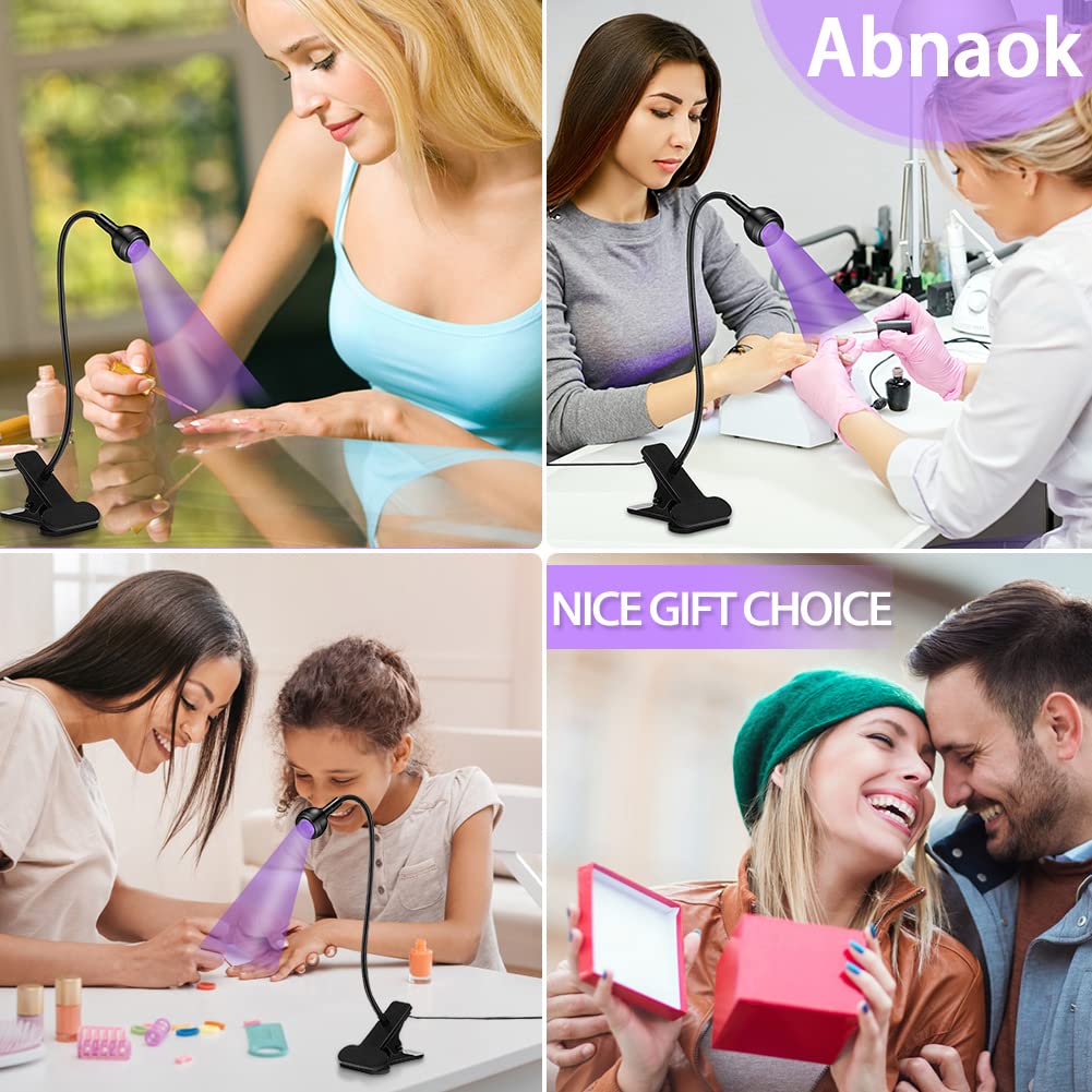 Abnaok USB 3W LED UV Ultraviolet Phone Glue Curing Lamp - Portable UV Nail Lamp for Gel Manicures & Phone Repair - Flexible Clamp Desk Light for Home, Salon & DIY Projects - Plug & Play Black