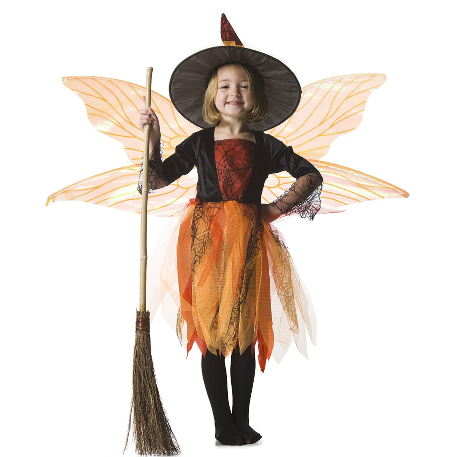 Sparkly Fairy Angel Wings for Halloween Costume - Glittery Dress Up Accessories for Adult Women & Girls - Perfect for Cosplay, Parties & Halloween Events (Orange)