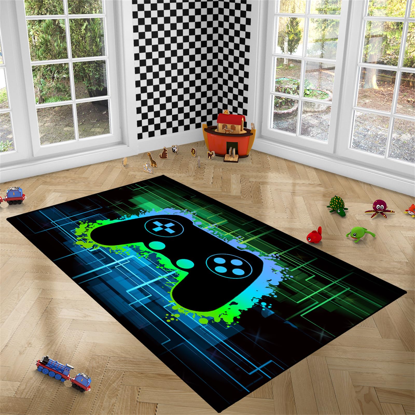 Gamer Rug for Boys Room - Video Game Themed Carpet for Gaming Room Decor, 2.5'x4' - Perfect for Playrooms, Bedrooms & Game Themed Spaces