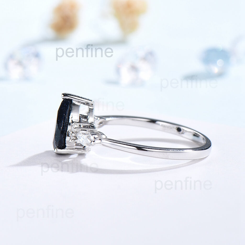 Pear Shaped Cluster Blue Sandstone Galaxy Nadia Engagement Ring - Elegant Wedding Band for Women, Unique Promise Ring for Her, Perfect for Proposals, Anniversaries & Special Occasions