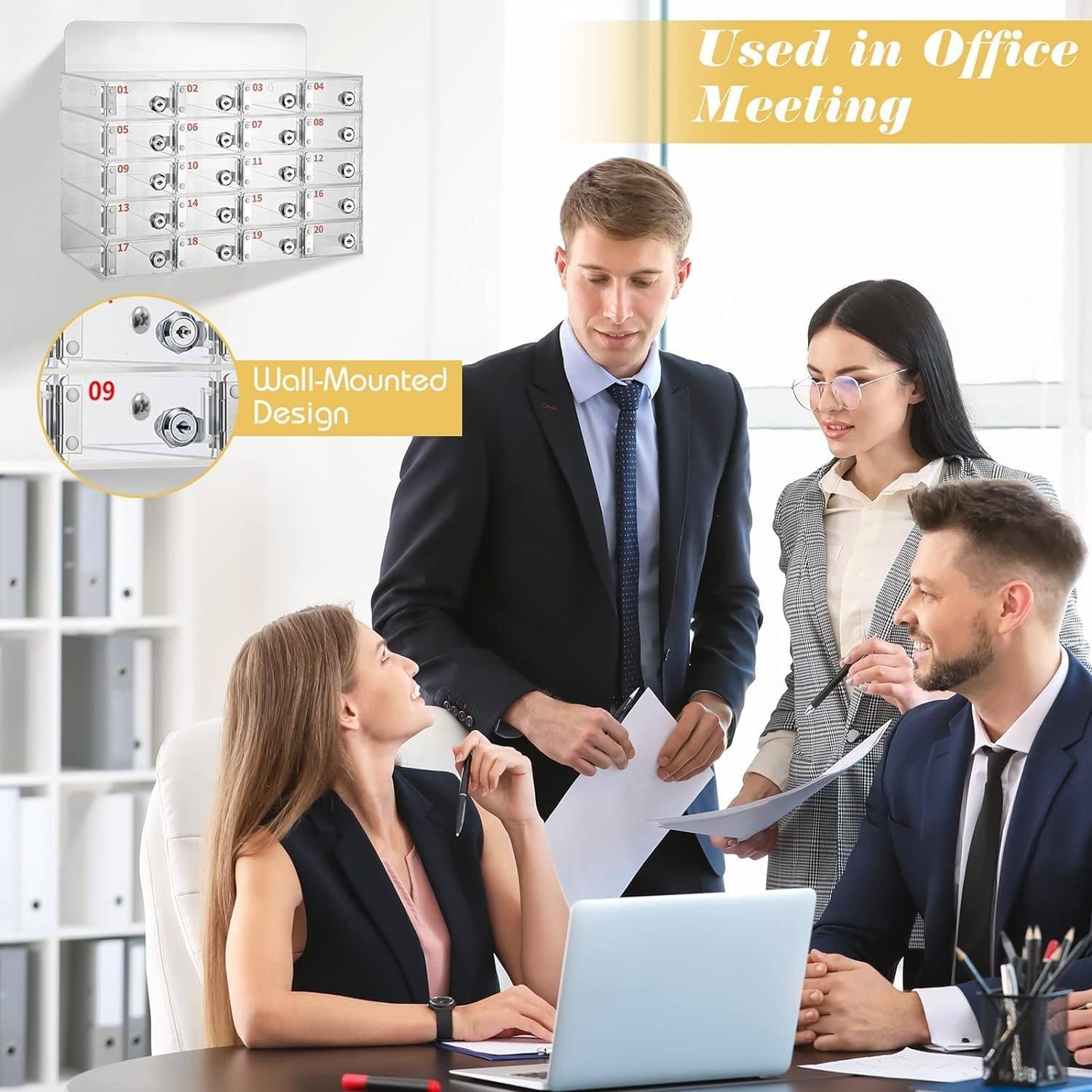 20/25/30 Slots Acrylic Cell Phone Locker Box with Digital Code Lock - Wall Mounted Phone Storage Organizer for Office, Classroom & Factory Use - Secure Mobile Device Management Solution