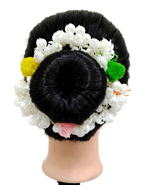 Neaama Hair and Beyond Multicolor Balls White Mogra Rubber Band Gajra Hair Accessories for Women & Girls - Pack of 1 | Perfect for Weddings, Parties & Traditional Indian Hairstyles