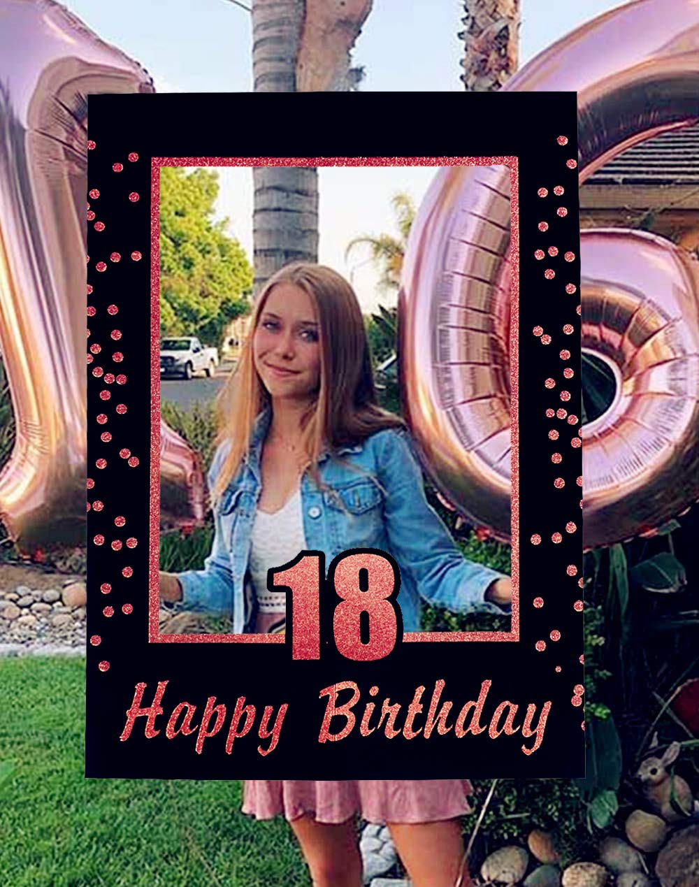JeVenis 18th Birthday Party Photo Booth Props Set - Gold Glitter Photo Frame & Fun Decorations for Sweet 18 Celebration - Perfect for Birthday Party Favors, Instagram Photos & Milestone Memories
