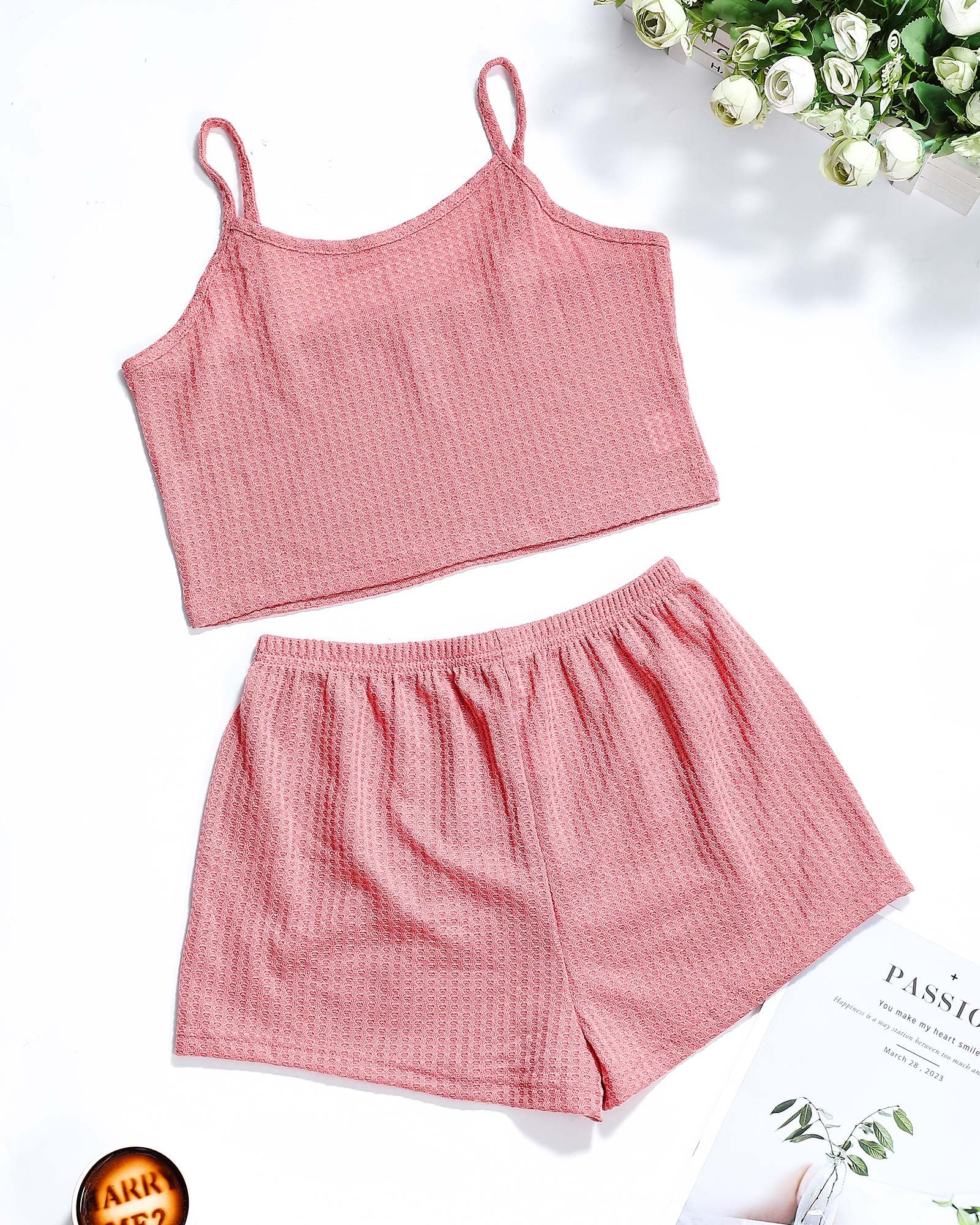 2 Sets Women's Pajama Sets - Soft Knit Lounge Sleepwear with Cardigan Robe & Cami Top - Perfect for Women's Day Gifts, Relaxing at Home, Sleepovers and Cozy Nights