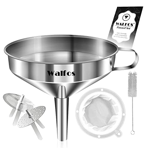 Premium Stainless Steel Kitchen Funnel with 2 Removable Strainers & Cleaning Brush - Ideal for Liquids, Oils, Jam, Dry Ingredients & Powder Transfer (4.9