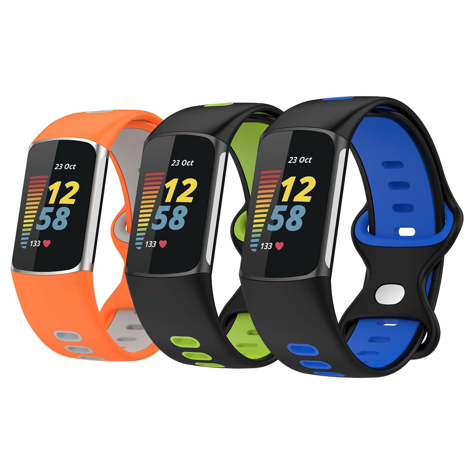3 Pack Soft Silicone Replacement Bands for Fitbit Charge 5 - Sport Watch Straps Compatible with Women & Men - Durable Wristbands Accessories for Gym, Running & Daily Wear