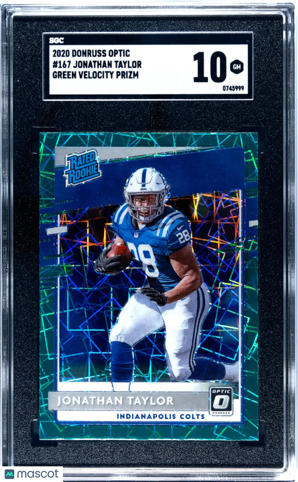 2020 Donruss Optic Jonathan Taylor Rated Rookie Green Velocity Prizm SGC 10 Gem Mint Football Card - Perfect for Collectors, Investors, and Sports Memorabilia Enthusiasts