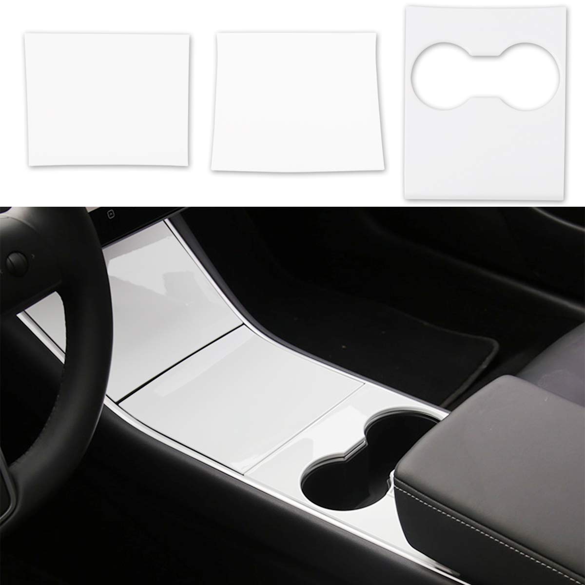 Premium ABS Center Console Wrap Kit for Tesla Model 3 & Y - Piano White Interior Decoration Cover | Upgrade Your Car's Style & Protection for Daily Driving & Road Trips