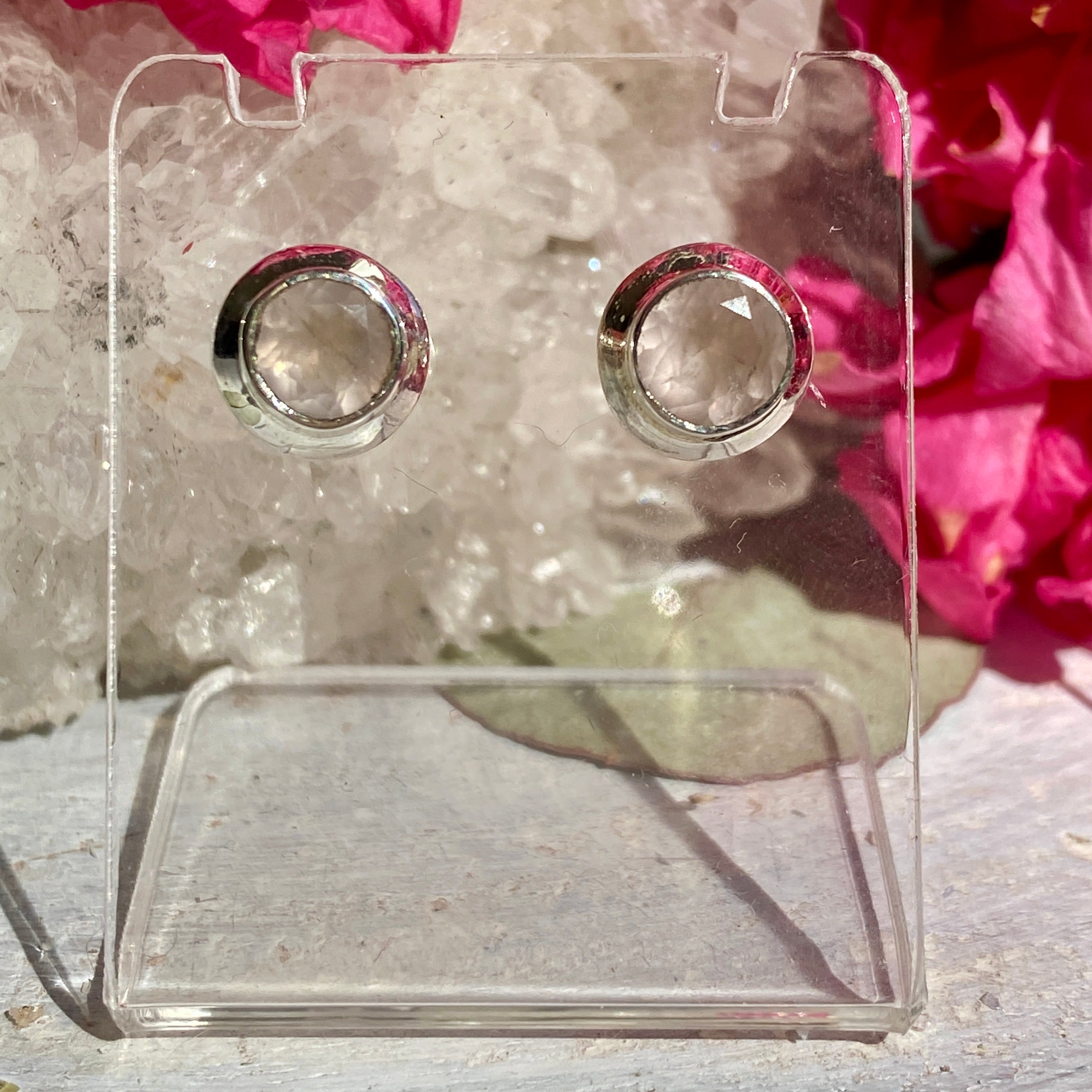 Rose Quartz Round Faceted Stud Earrings - Natural Gemstone Jewelry for Women - Perfect for Everyday Wear, Gifts & Special Occasions