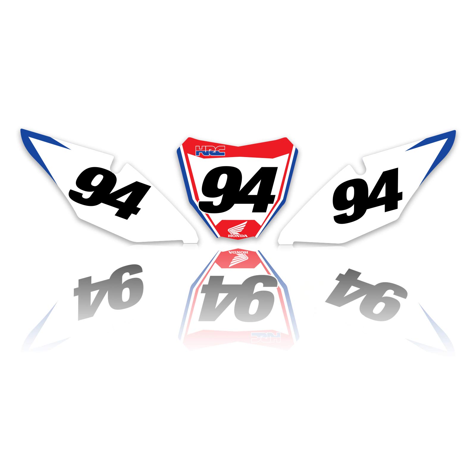 **2017-2019 Honda CRF 450 Graphics Kit & Custom Plates - MFG Design, CARGLASS HRC Style - Personalized Plate Options - Perfect for Off-Road Racing & Bike Customization**