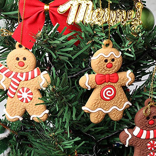 12-Piece Traditional Gingerbread Man Clay Figurine Ornaments Set - 2.95 Inch Christmas Tree Decor, Holiday Hanging Charms for Xmas Party, Home & Office Festive Decorations