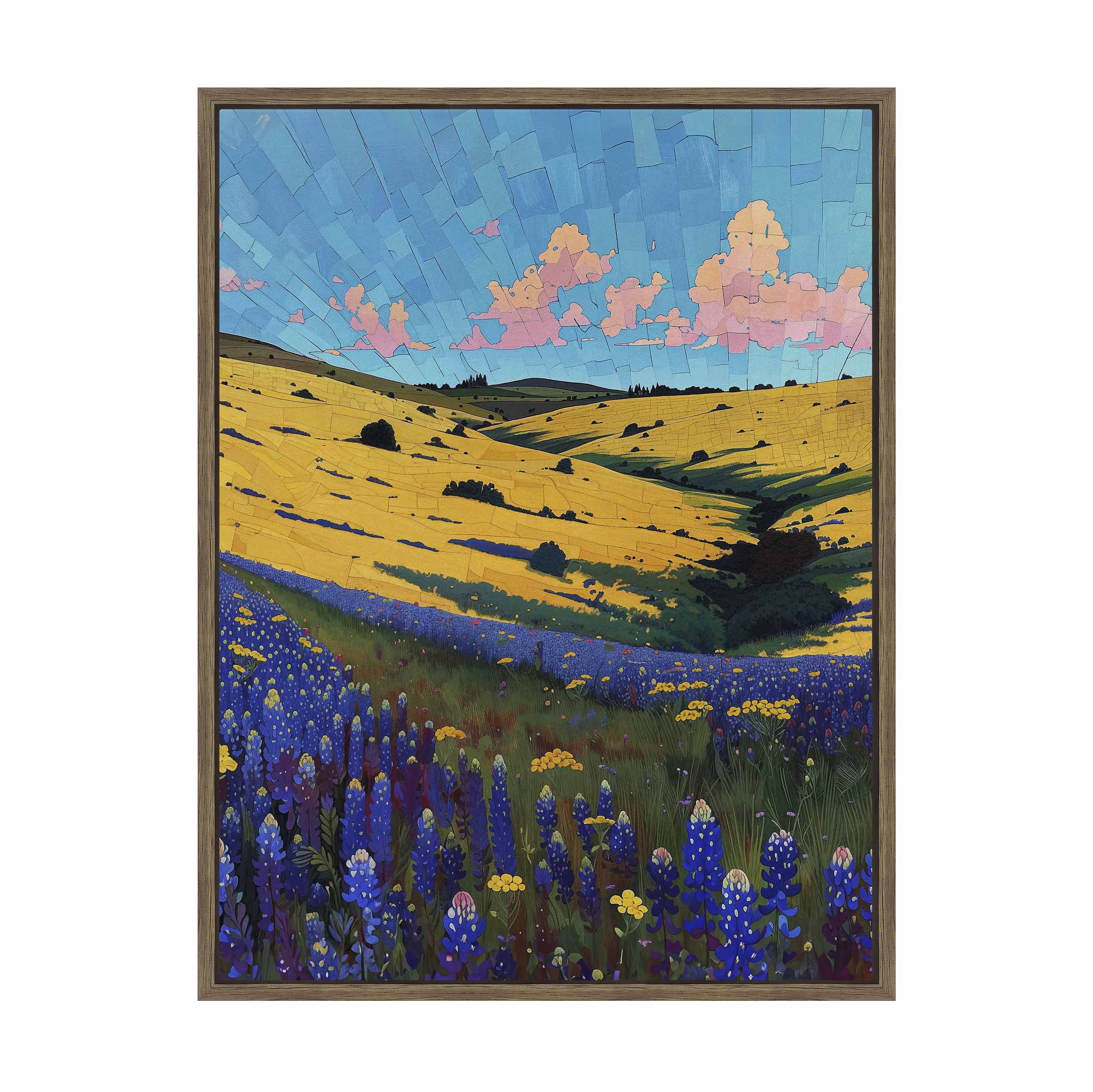 Bluebonnet Breeze Gallery Wrapped Canvas Wall Art - Hand Painted Floral Landscape Oil Painting for Living Room, Bedroom & Office Decor