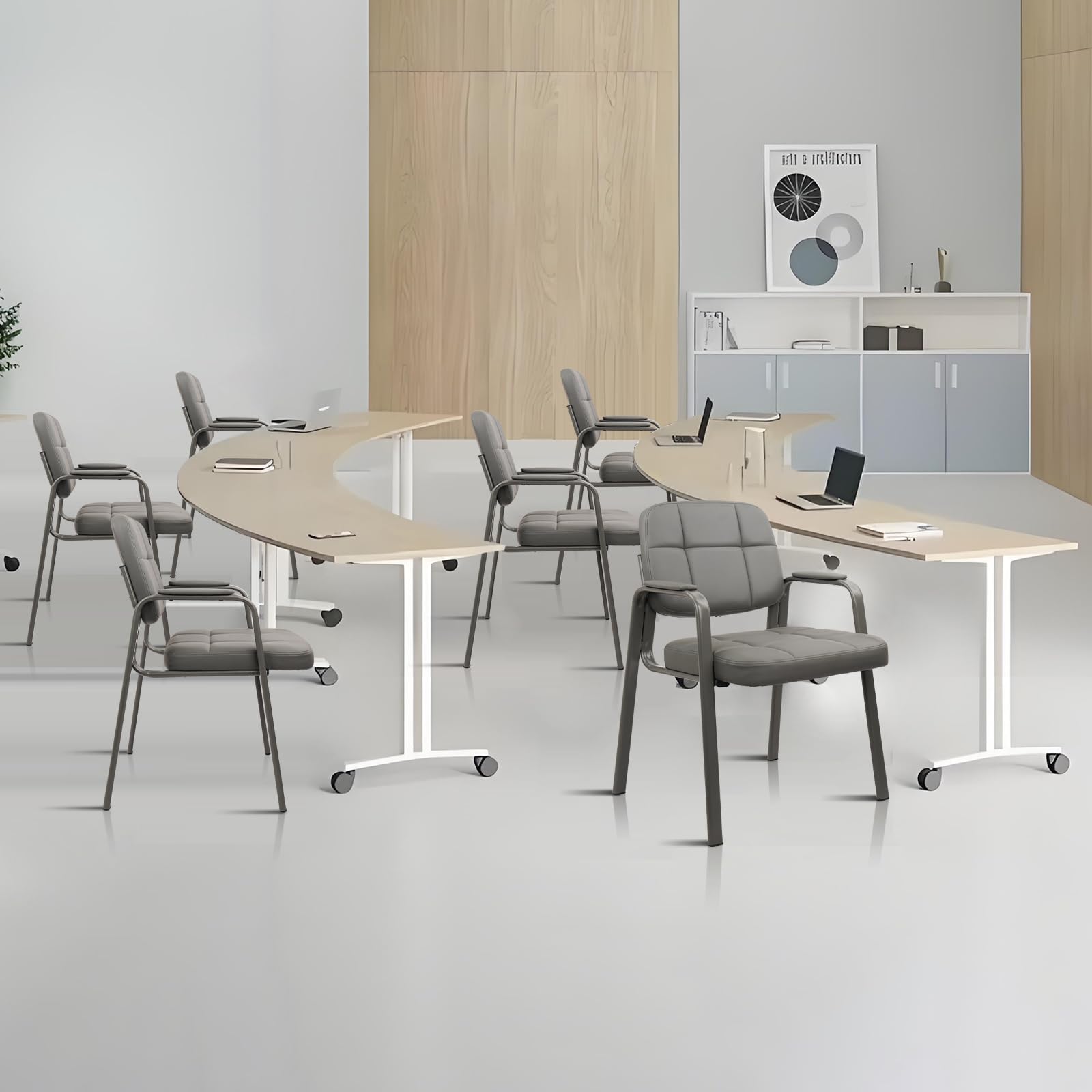 CLATINA 4-Pack Grey Waiting Room Guest Chairs - Bonded Leather Padded Armrests for Office Reception, Conference Rooms & Lobby Seating - Comfortable Visitor Chairs for Hospitals, Hotels and Corporate Waiting Areas