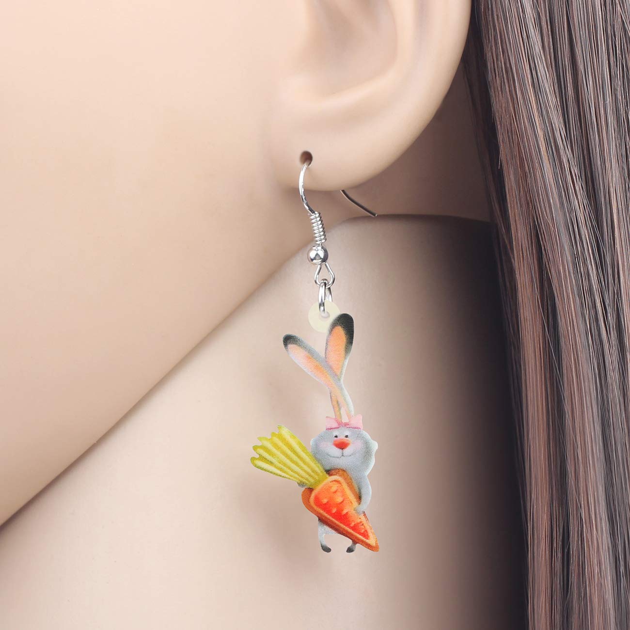 DOWAY Acrylic Easter Bunny Rabbit Earrings - Cute Drop Dangle Jewelry Gifts for Women, Girls - Perfect for Easter Party, Spring Festival, Birthday Celebrations & Funny Costume Accessories