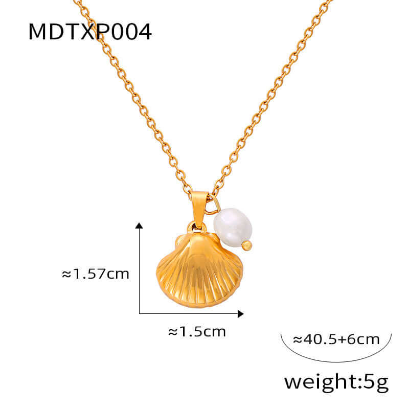 18K Gold Freshwater Pearl Seashell Pendant Earrings Set for Women - Elegant Dangle Drop Earrings for Wedding, Party & Evening Wear | MDT010