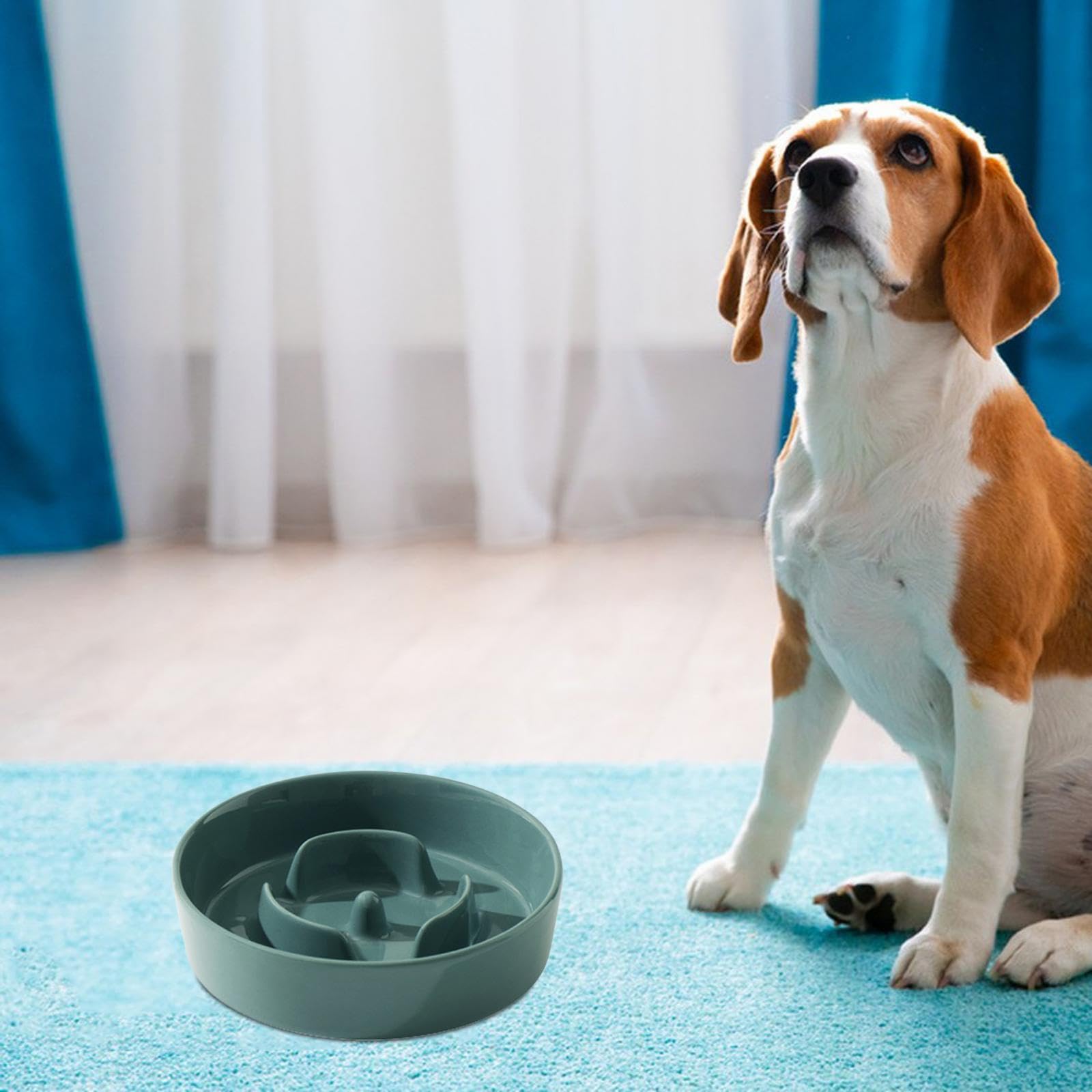 Enakshi Slow Feeder Dog Bowl - 15.5cm Deep Green Puzzle Food Plate for Small Medium Dogs & Cats - Anti-Gulping Bloat Prevention Mealtime Solution for Fast Eaters