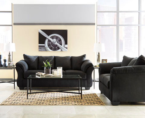 75008 Darcy Black Sofa Loveseat - Modern 2-Seater Couch for Living Room, Apartment, Office - Comfortable Upholstered Furniture for Small Spaces