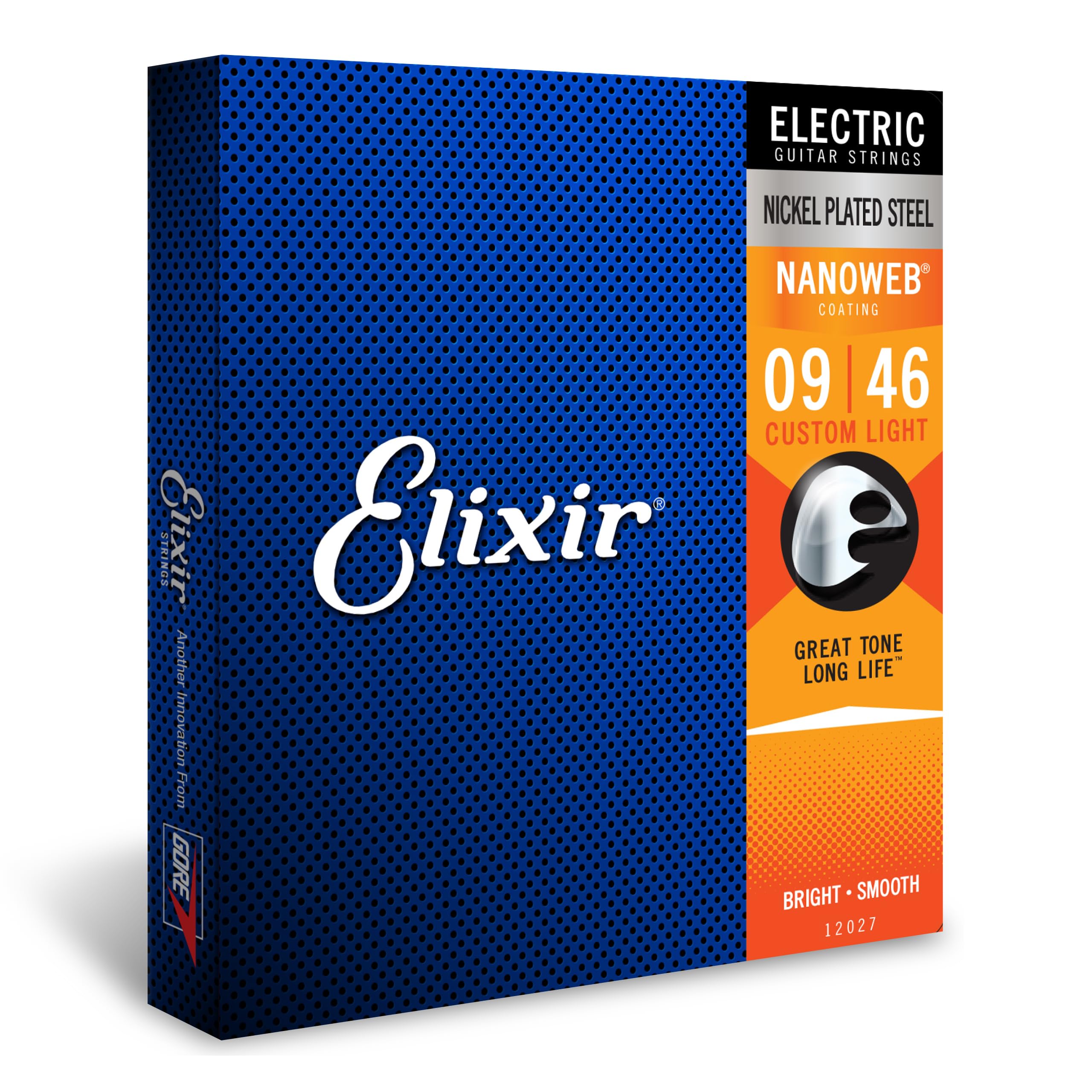 Elixir Electric Guitar Strings 6-String Set - Nickel Plated Steel with NANOWEB Coating for Long-Lasting Bright Tone & Comfortable Feel (Custom Light 9-46) - Perfect for Rock, Blues & Studio Recording
