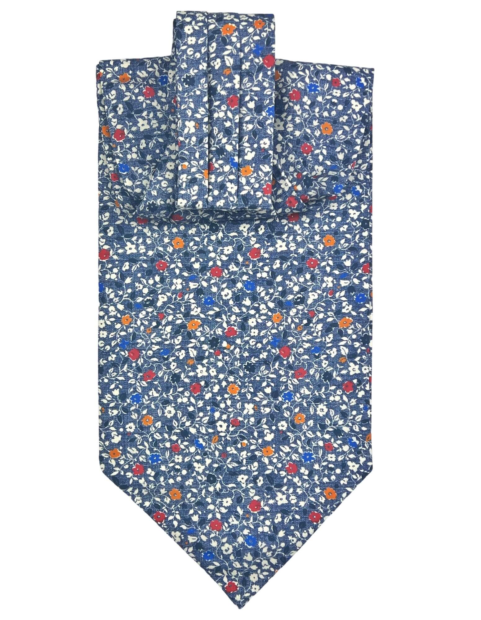 DÉCLIC Cento Floral Ascot Tie - Elegant Blue Silk Necktie for Men | Perfect for Weddings, Business Meetings & Formal Occasions