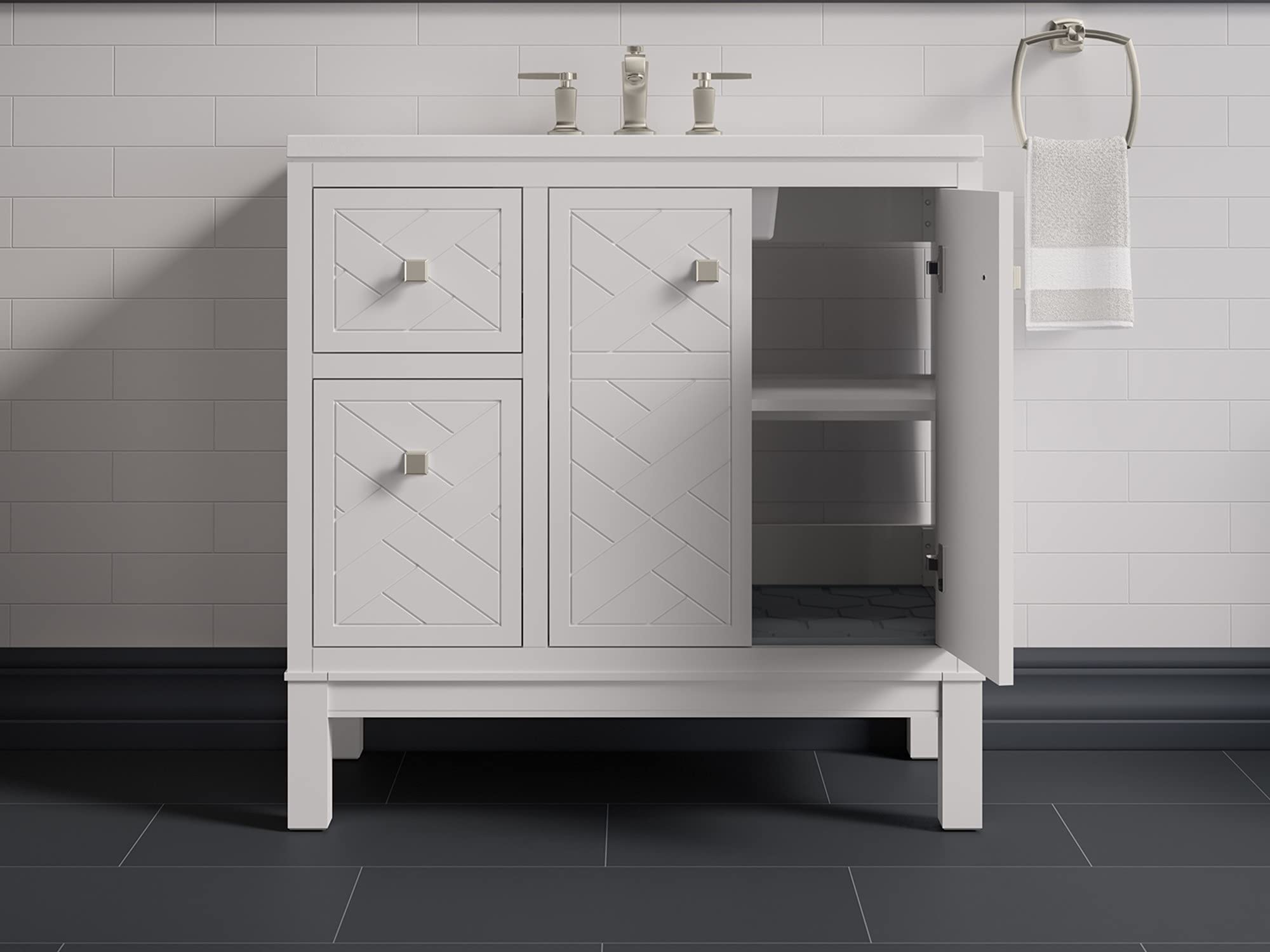 KOHLER Beauxline 36-inch Bathroom Vanity Set with Mirror & Sink - Modern Double Sink Vanity for Master Bathroom or Guest Bath Remodel