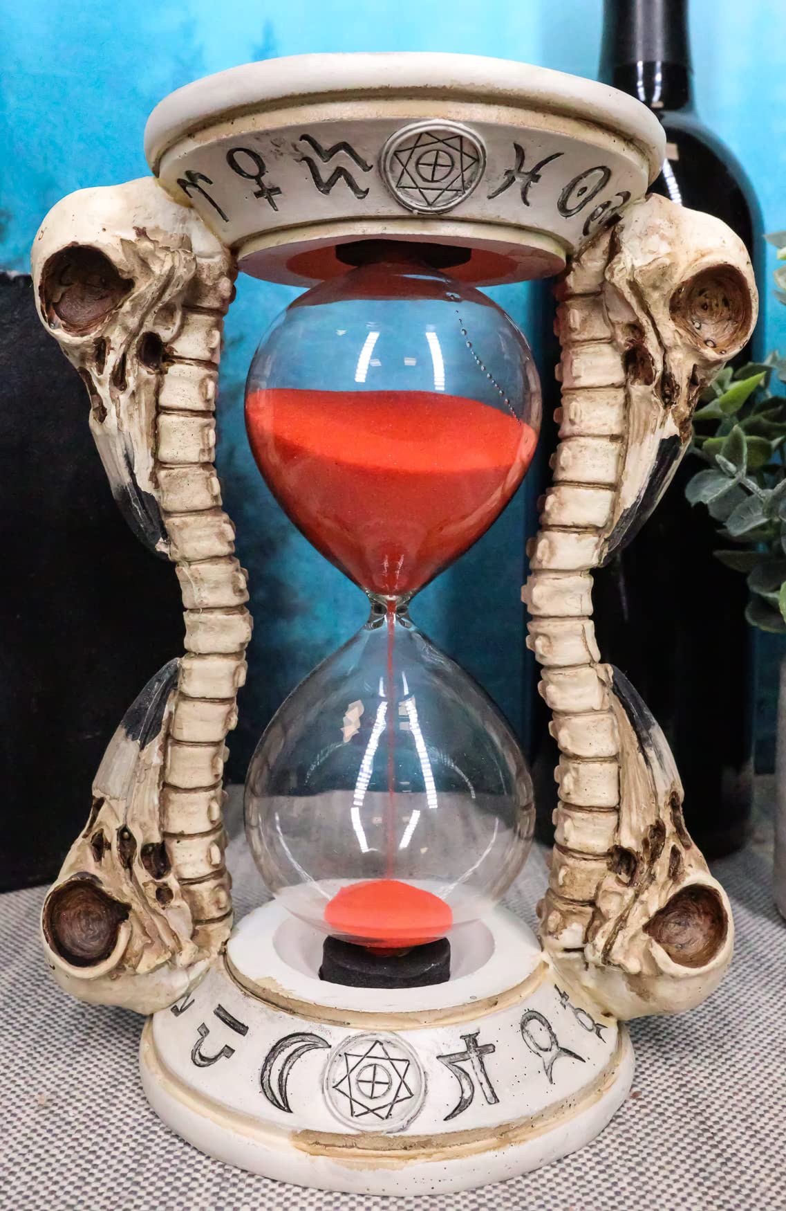 Ebros Gothic Alchemy Symbols Plague Doctor Raven Skull Sand Timer - Decorative Macabre Hourglass with Skeleton Spine Bones - Perfect for Halloween Decor, Gothic Home Accent & Dark Academia Aesthetics