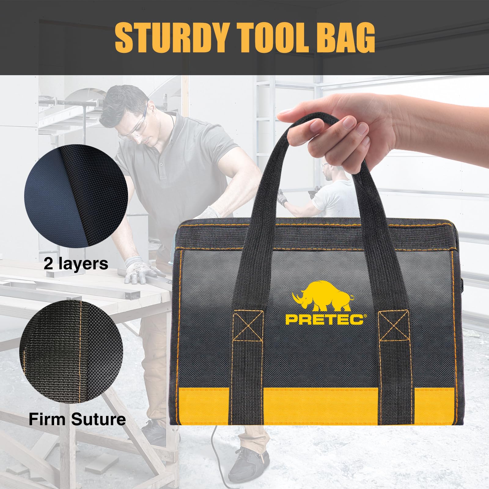 12 Inch Small Tool Bag with Wide Mouth - Waterproof Tool Organizer Tote for Electricians, Repairmen & DIY - Perfect for Home, Garden, Workshop & Job Site Storage