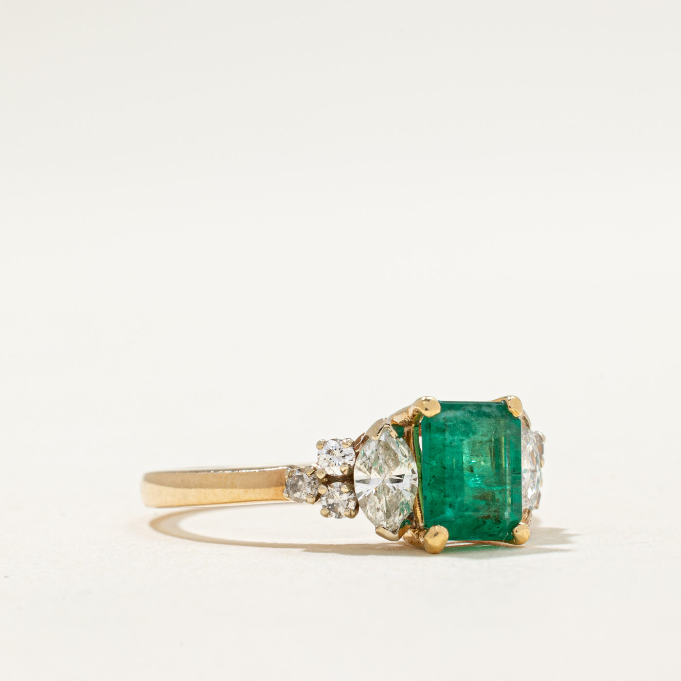 1.01ct Emerald & Diamond Engagement Ring - 0.51ctw, Size 7 | Elegant Wedding Proposal Jewelry for Her