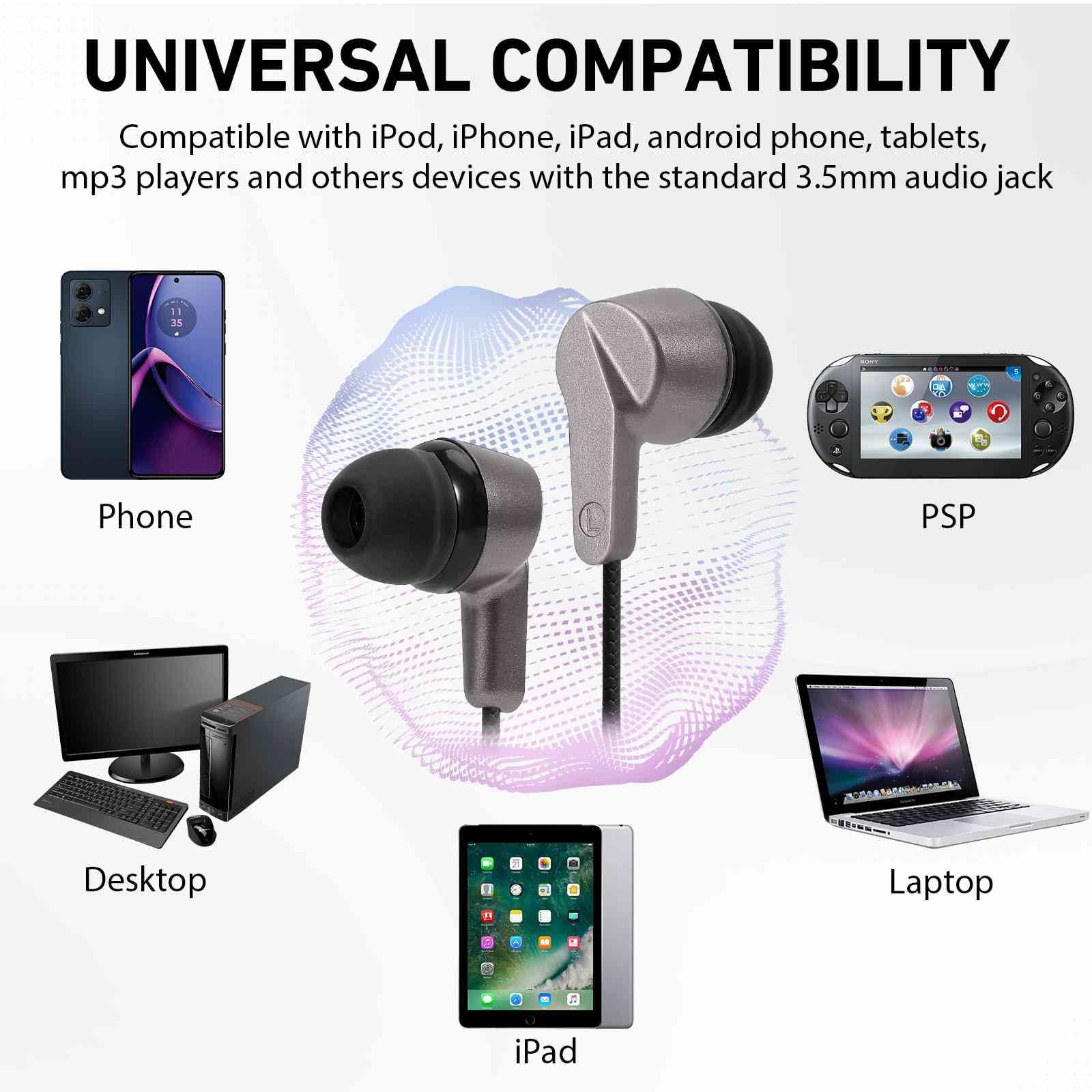 UrbanX R2 Wired in-Ear Headphones with Microphone - Noise Isolating Earbuds with Deep Bass & Tangle-Free Cord - Compatible with Samsung Galaxy S7/S8/S9/Note - Includes 3 Pairs Silicone Ear Tips - Perfect for Commuting, Workouts & Gaming