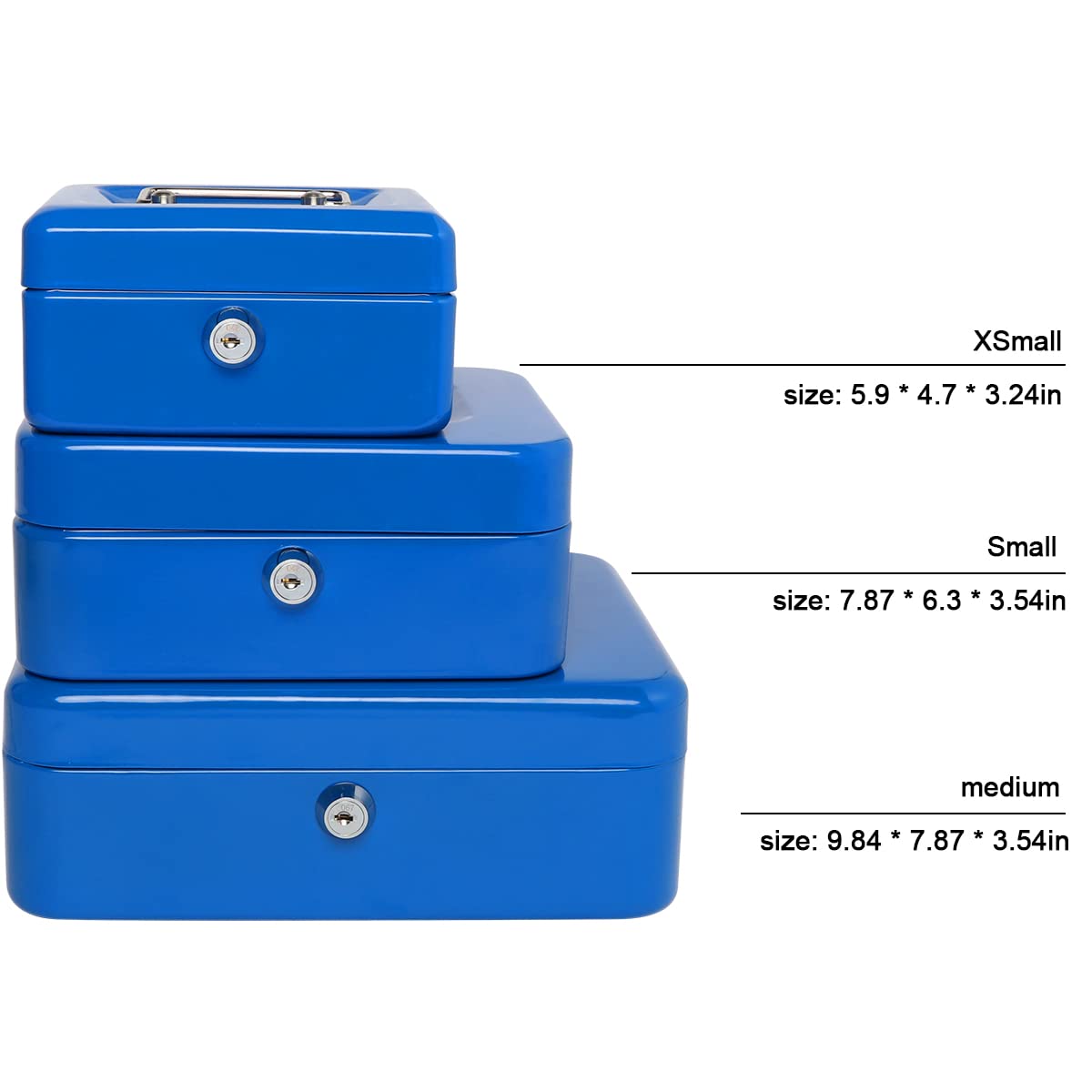 Lovndi Metal Cash Box with Money Tray & Lock - 9.84 x 7.87 x 3.54 Inches Blue Lockbox for Small Business, Home Office, Retail Store & Event Money Security