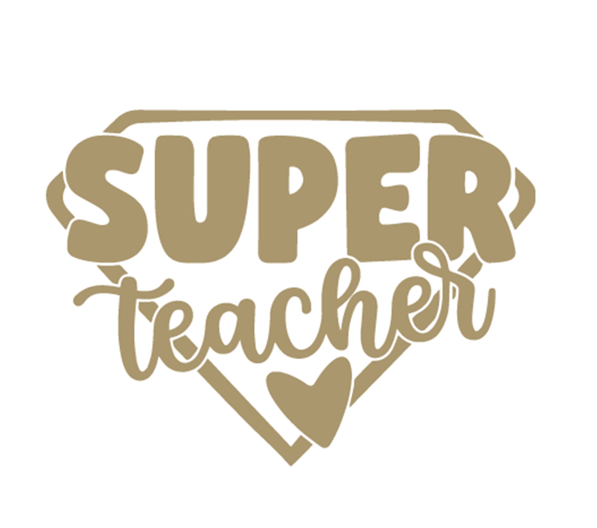 Super Teacher Iron On Decal - School Teacher Transfer Vinyl Patch - HTV Ready to Press On - Custom Size & Color - 5 Minute Application - Perfect for DIY T-Shirts, Tote Bags & Classroom Gifts (Gold)