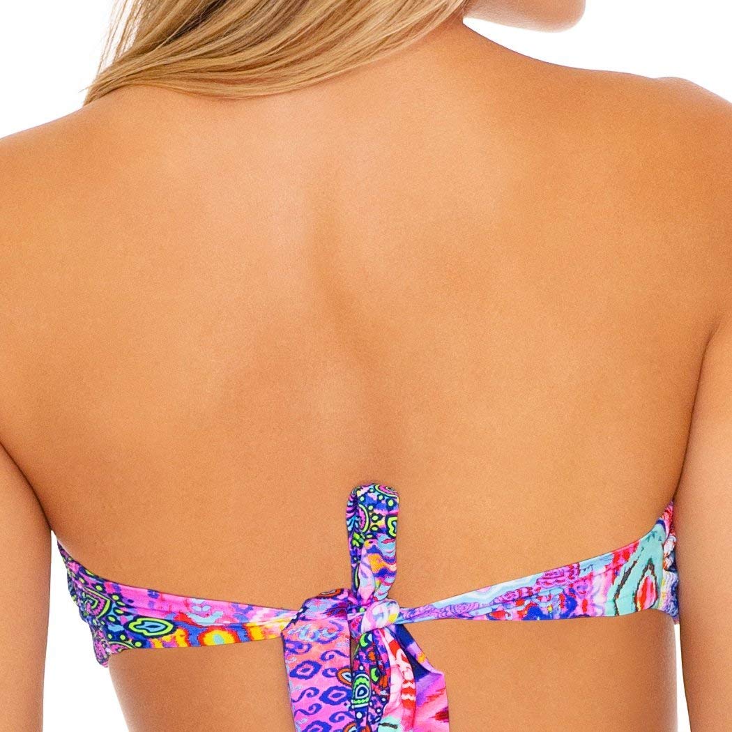 Luli Fama Pink Lagoon Free Form Bandeau Bikini Top - Adjustable Straps for Women | Perfect for Beach Vacations, Pool Parties & Summer Getaways