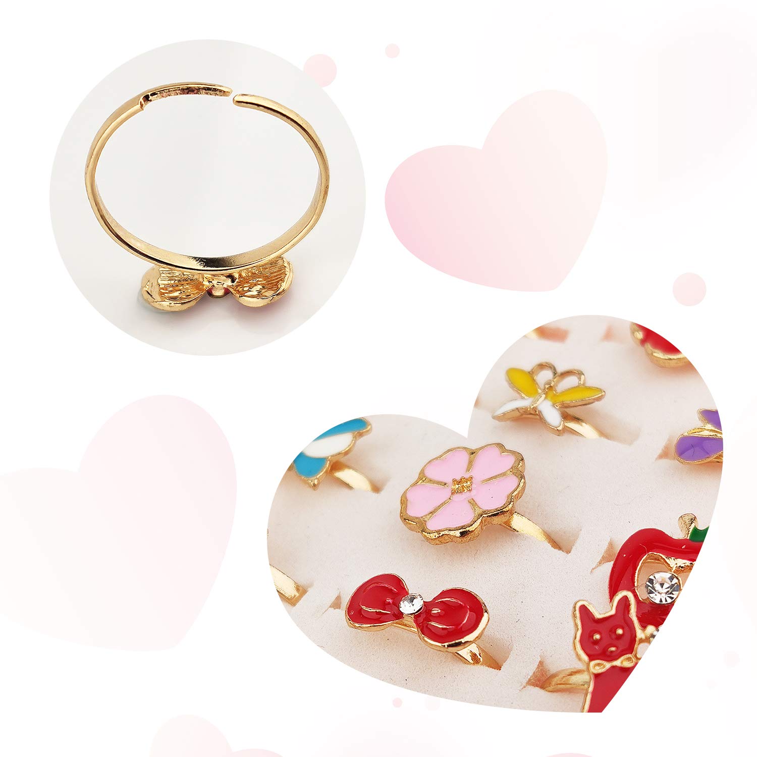 36 pcs Adjustable Rings for Kids - No Duplicate Pretend Play Jewelry Set with Heart-Shaped Display Case | Perfect for Dress-Up, Birthday Gifts & Role-Playing Games