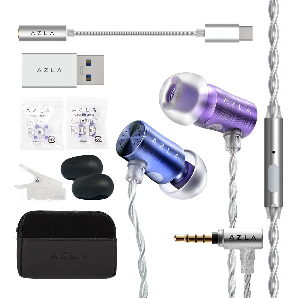 AZLA AZEL Edition G Gen 2 Wired Gaming Earbuds with Microphone - 3.5mm Jack & USB-C Adapter Included - Noise Isolating In-Ear Headphones for PC, Mobile & Console Gaming (Black/PurpleBlue) - Perfect for Competitive Gaming, Streaming & Music Listening