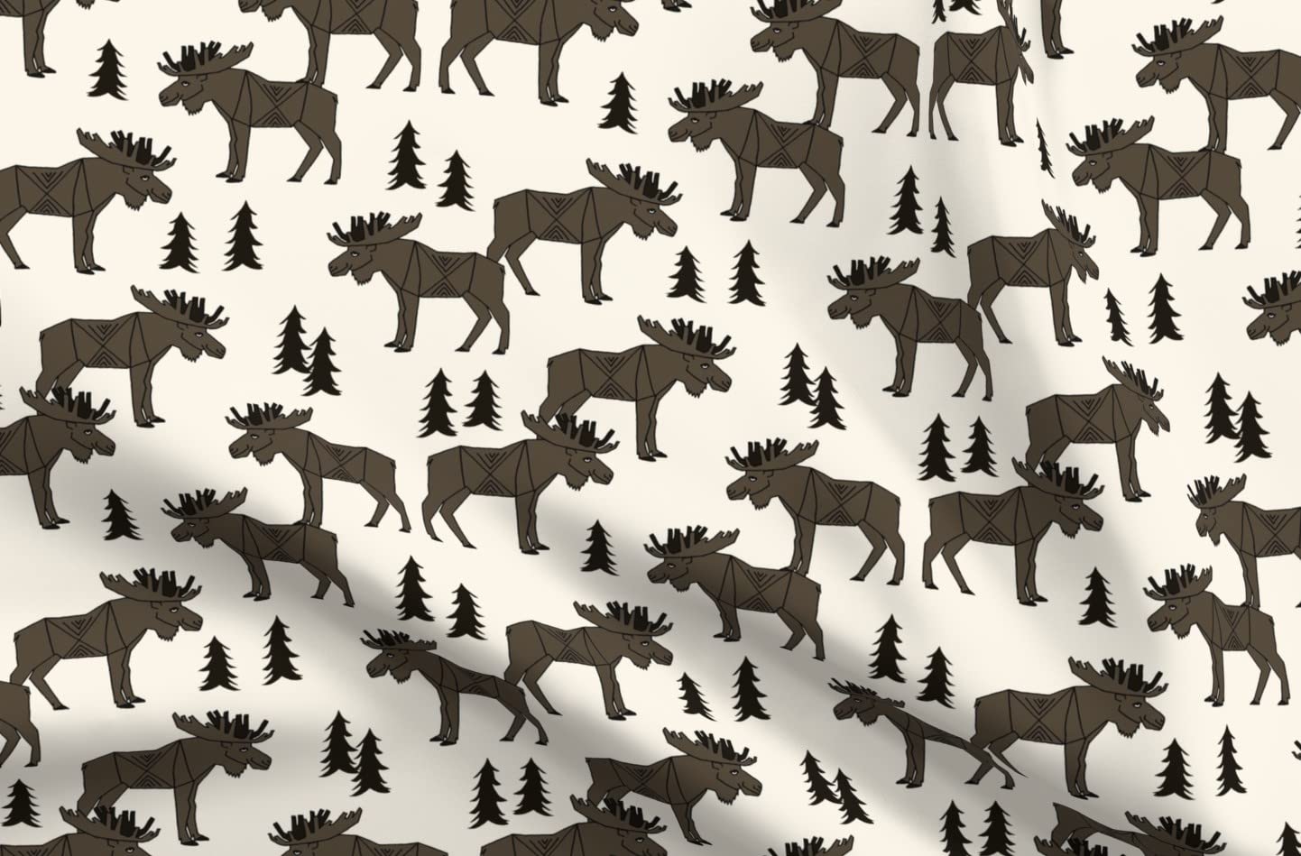 Moose Forest Dark Brown Cream Trees Antler Woodland Printed Minky Fabric Fat Quarter - Soft Plush Fabric for Sewing Baby Blankets, Quilt Backing & DIY Crafts - Perfect for Nursery Decor & Cozy Home Projects