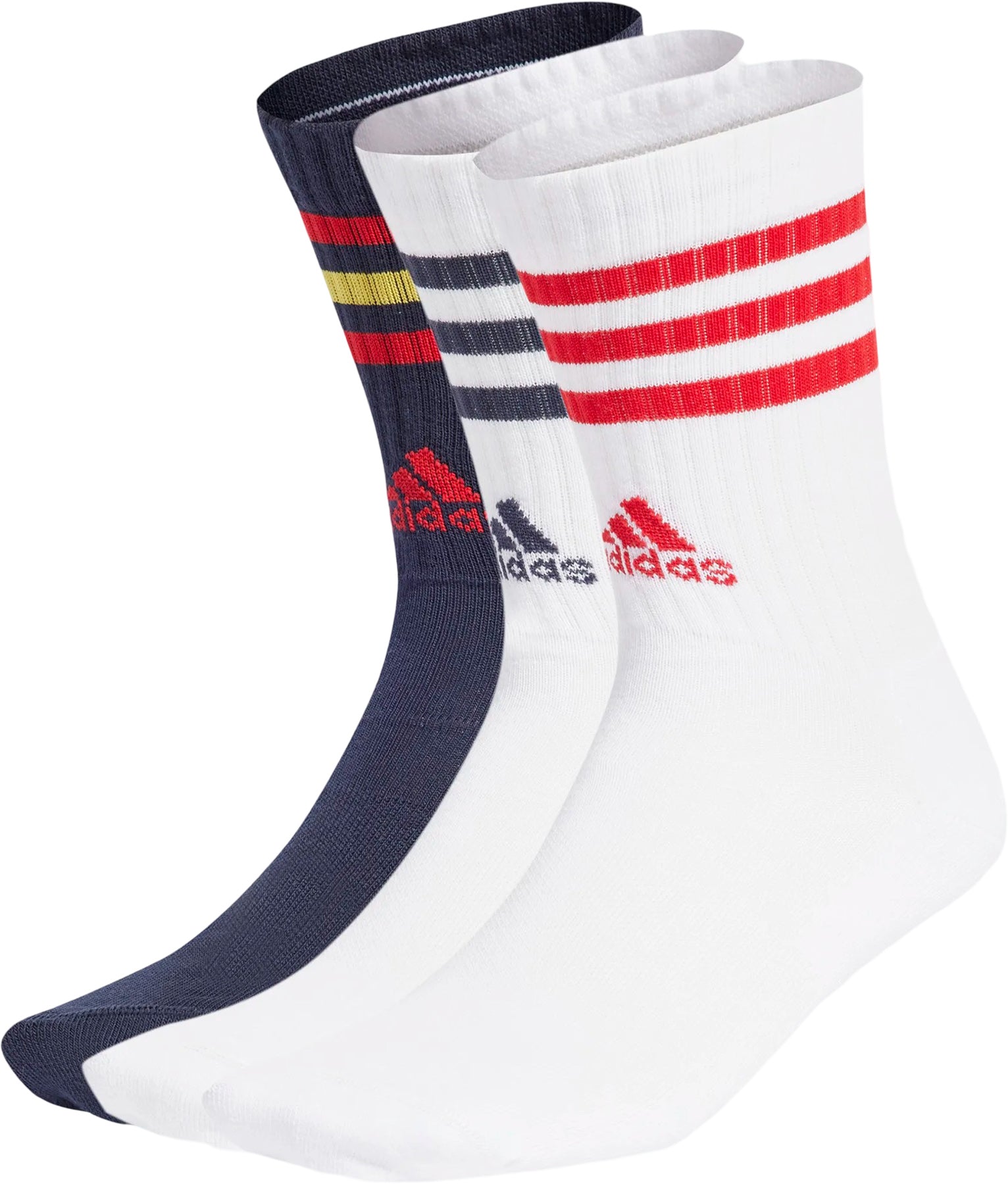 3 Stripe C SPW Crew Socks - 3 Pairs Unisex Cotton Casual Athletic Socks for Men & Women - Perfect for Running, Gym, and Everyday Wear
