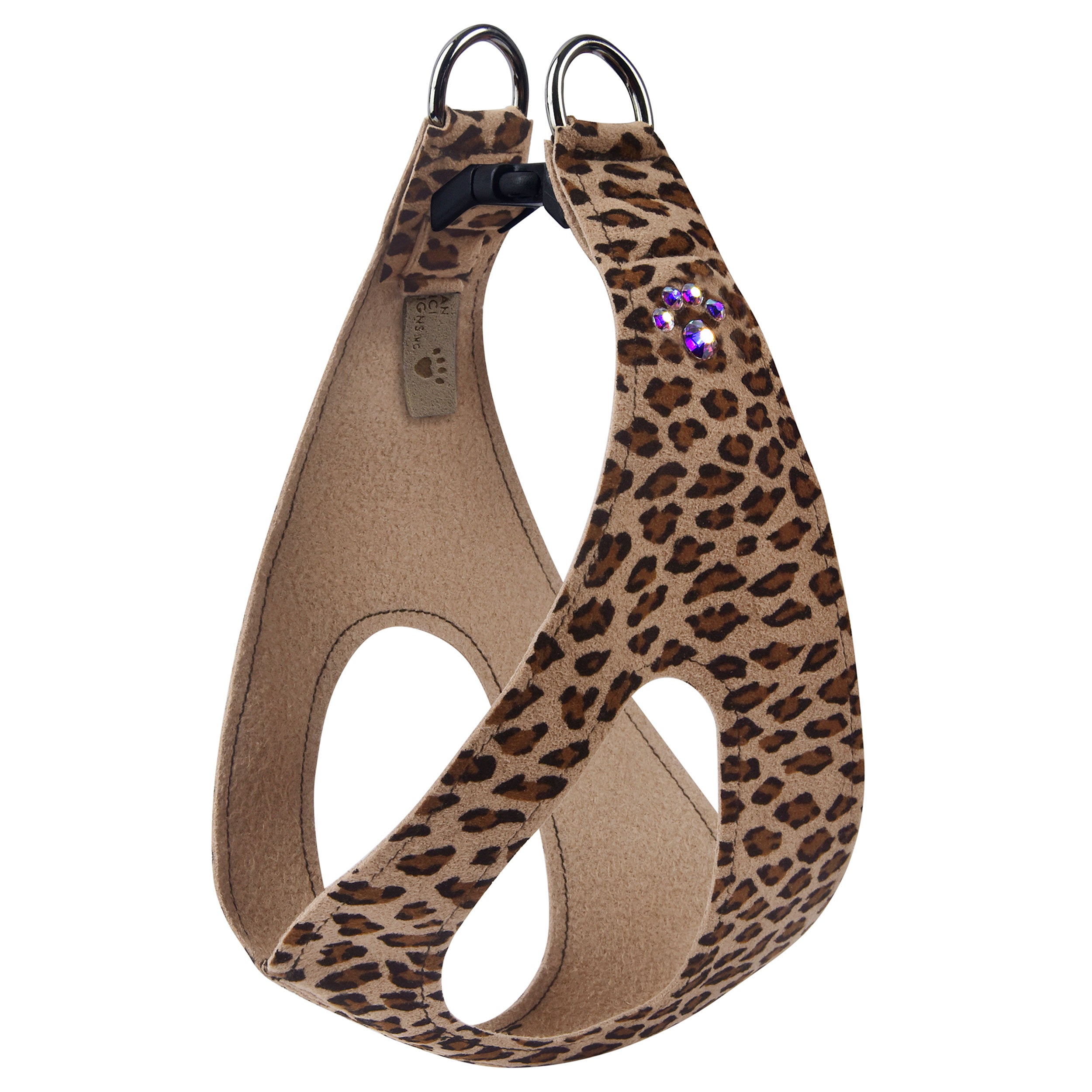 Cheetah Print Crystal Embellished Step-In Dog Harness - Fashionable & Secure Pet Accessory for Small to Medium Dogs - Perfect for Walks, Outings & Photo Shoots